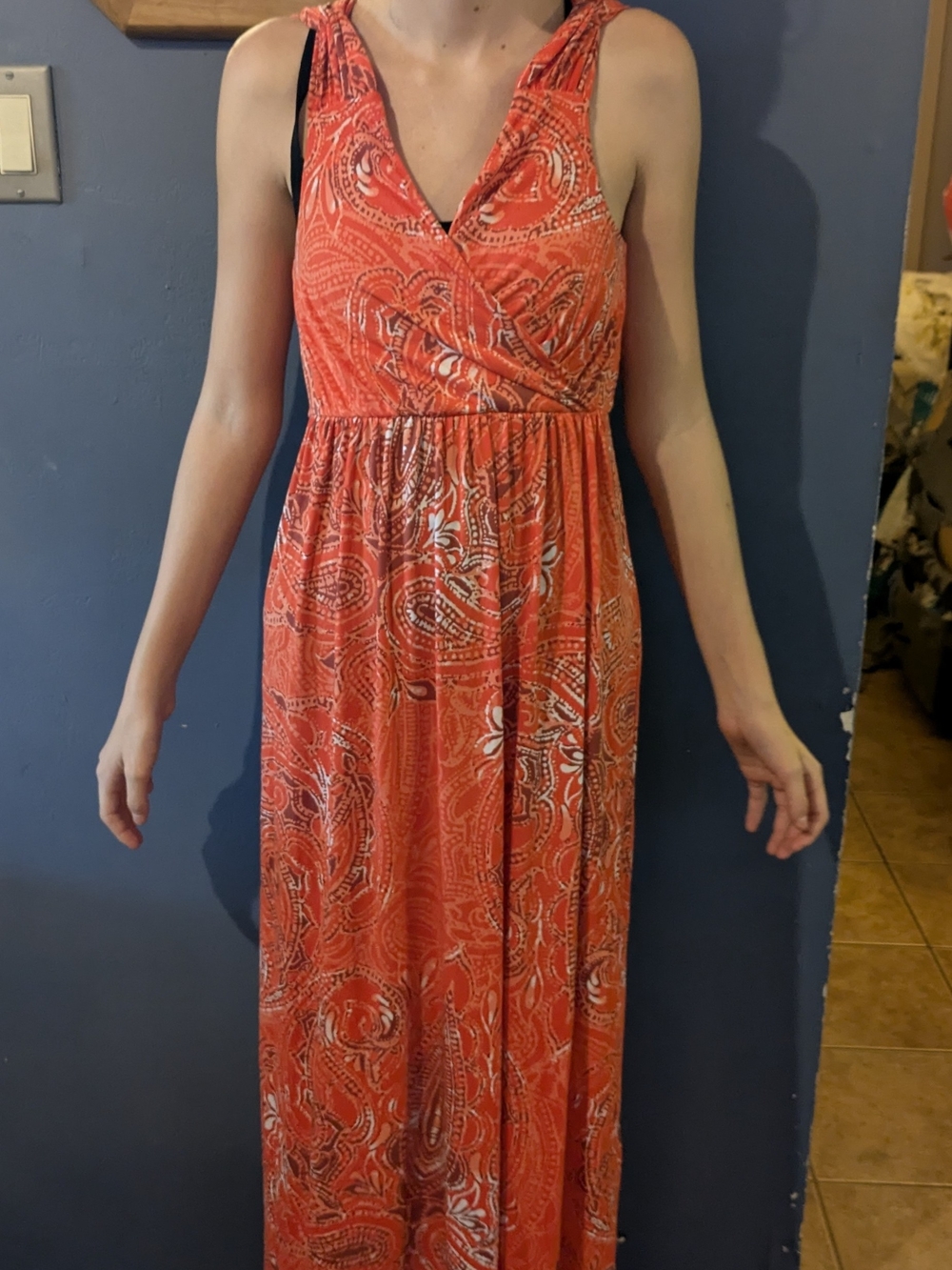 Covington Small Orange Paisley Maxi Dress - Sleeveless V-Neck NEW